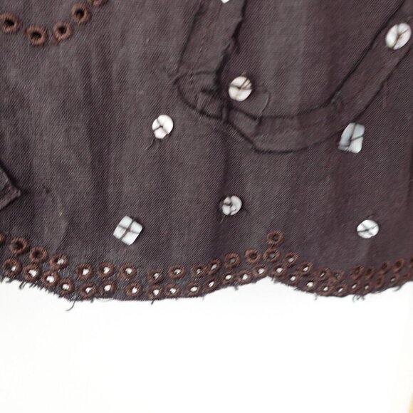 NOUGAT LONDON Linen Skirt Womens 10 Medium Brown Beaded Eyelet Light Boho Fairy - Picture 9 of 14